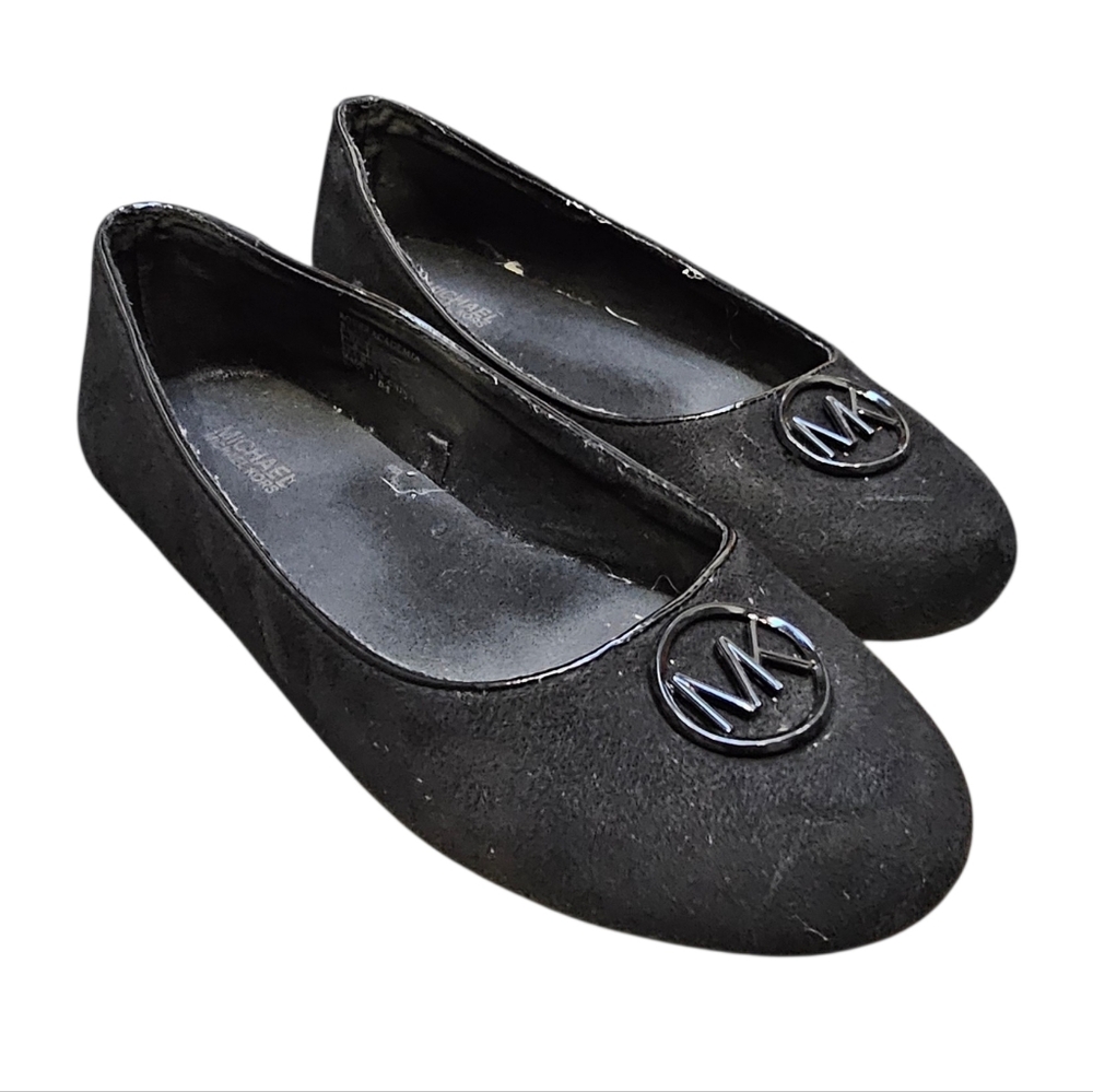 Michael Kors Black Rover Academia Faux Suede And Patent Girl's Flats Size 4